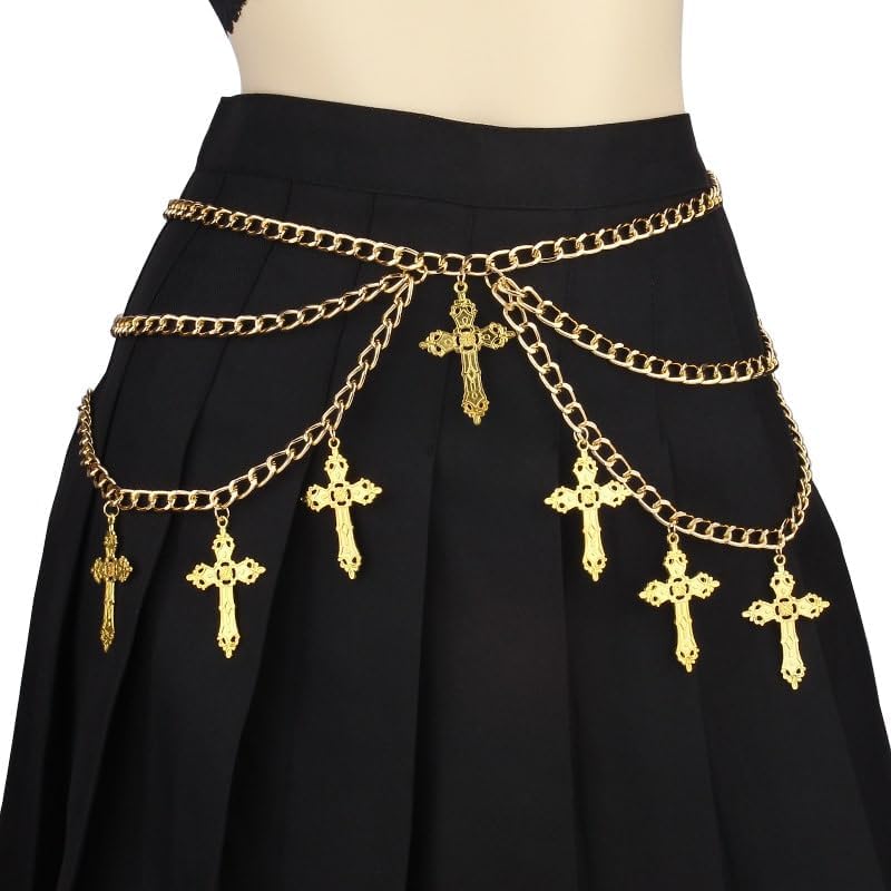 ANGLEQUEEN Goth Cross Belt Punk Hip Hop Waist Chain Belly Chains for Women Waist Chain Corset Raven Belt Grunge Belt Halloween Emo Accessories Pirate Waist Chain - Image 2